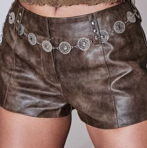 Princess Polly Brown Leather Shorts with Silver Detailing